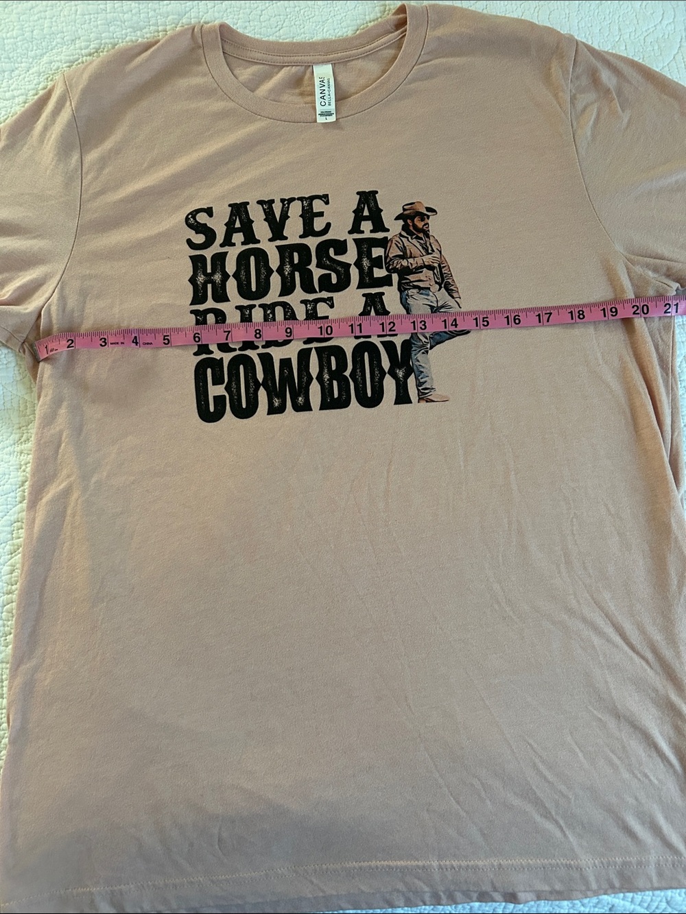 Bella Canvas Crewneck T-Shirt - Dusty Rose “Save a Horse Ride a Cowboy” size L - Picture 4 of 9
